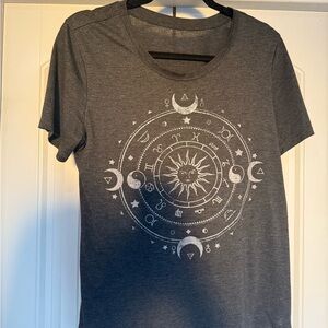 Gray Graphic Tee with Celestial Design